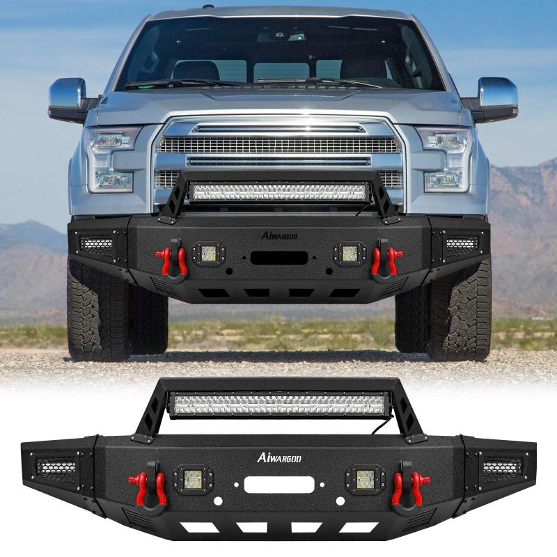 Front Bumper for 2015-2017 F150 with Winch Plate & LED Lights &Sensor Holes-1