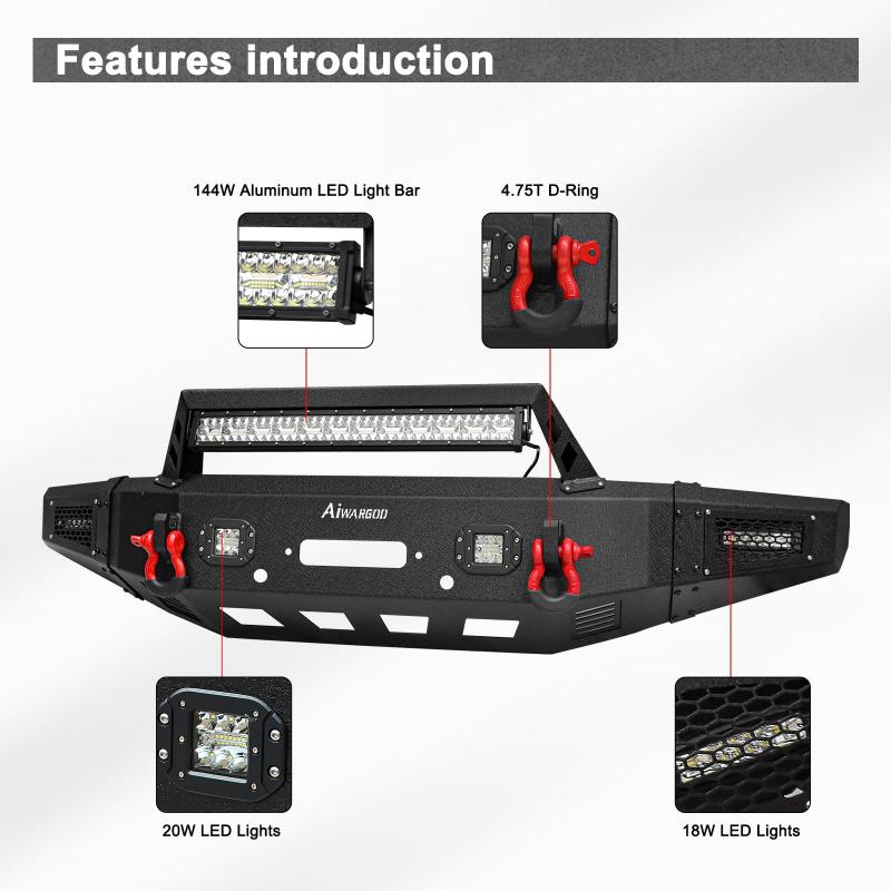 Front Bumper for 2015-2017 F150 with Winch Plate & LED Lights &Sensor Holes-3