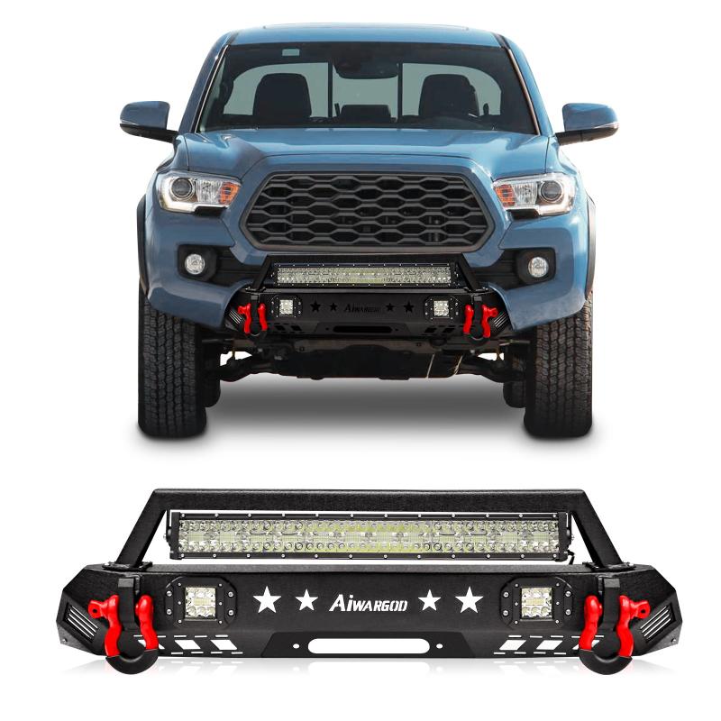 Front Bumper for 2016-2022 Toyota Tacoma with D-Rings & Winch Plate & LED Lights-1