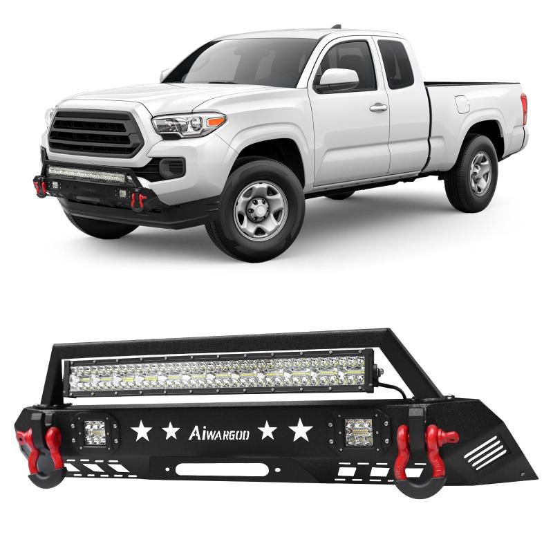 Front Bumper for 2016-2022 Toyota Tacoma with D-Rings & Winch Plate & LED Lights-2