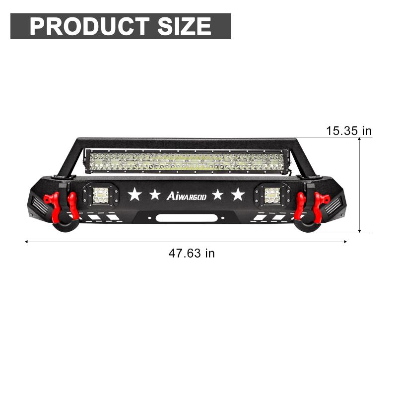 Front Bumper for 2016-2022 Toyota Tacoma with D-Rings & Winch Plate & LED Lights-3