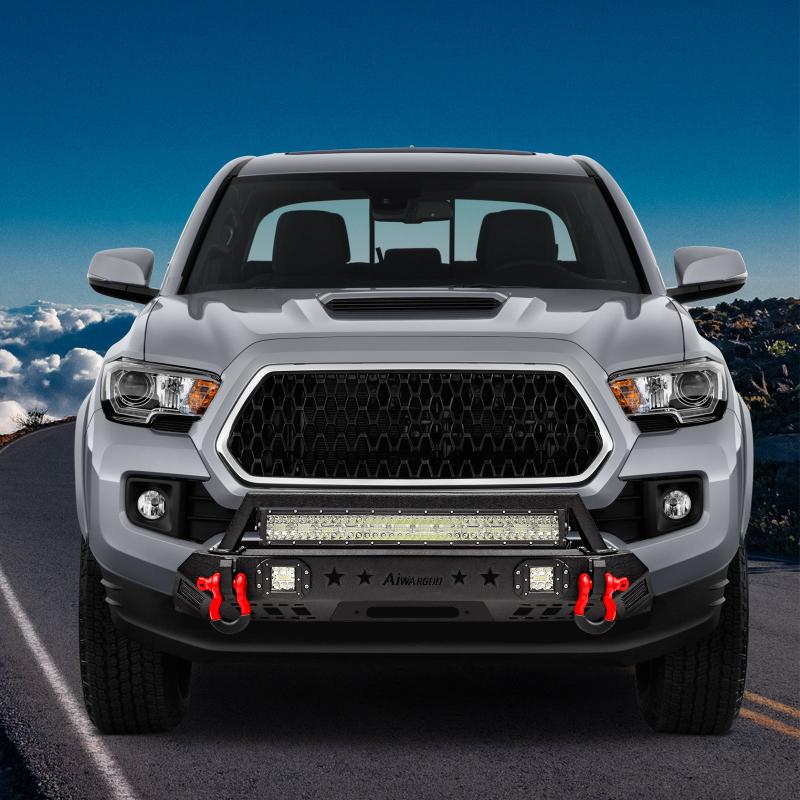 Front Bumper for 2016-2022 Toyota Tacoma with D-Rings & Winch Plate & LED Lights-7