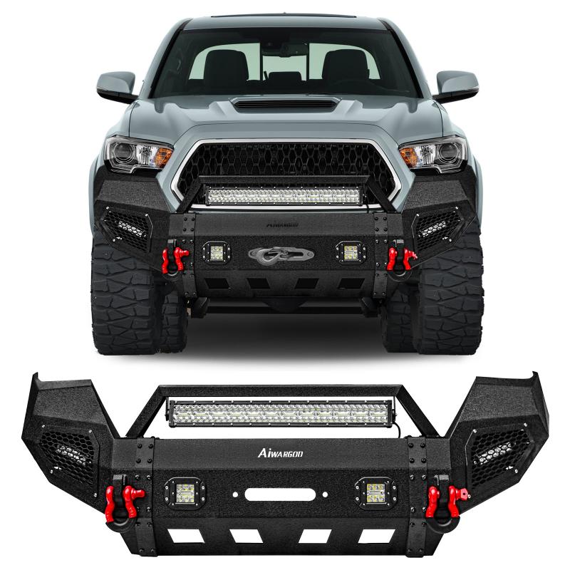 Front Bumper for 2016-2023 Toyota Tacoma with D-Rings & Winch Plate & LED Lights-1