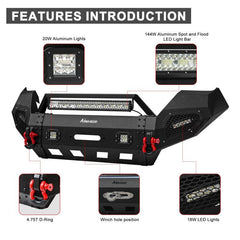 Front Bumper for 2016-2023 Toyota Tacoma with D-Rings & Winch Plate & LED Lights-4