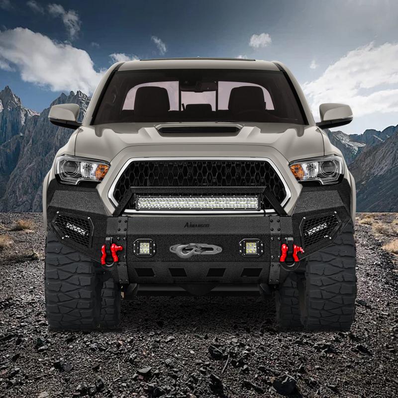 Front Bumper for 2016-2023 Toyota Tacoma with D-Rings & Winch Plate & LED Lights-7