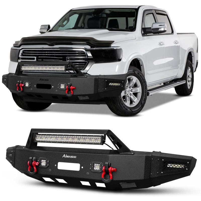 Front Bumper for 2019-2022 RAM 1500 Pickup with Winch Plate & LED Lights & Sensor holes-4