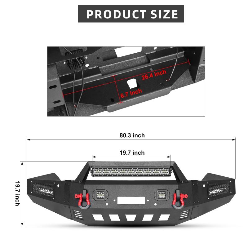 Front Bumper for 2022-2024 Toyota Tundra with Winch Plate & LED Lights & D-Rings-2