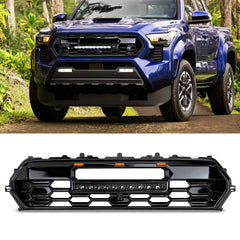 Front Replacement Grille for 2024–2025 Toyota Tacoma Gloss Black ABS Grille with LED Light Bar & Amber Marker Lights