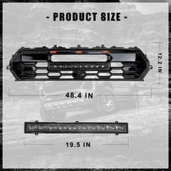 Front Replacement Grille for 2024–2025 Toyota Tacoma Gloss Black ABS Grille with LED Light Bar & Amber Marker Lights