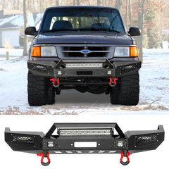 Front Bumper Compatible with 1993-1997 Ford Ranger with LED Lights & Sensor Mounting Hole-1