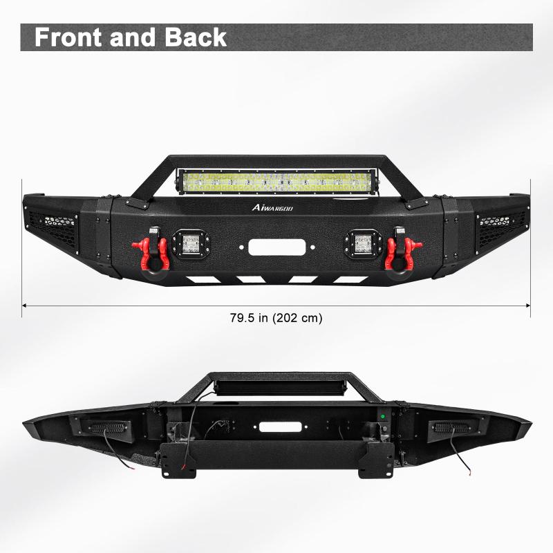 Front Bumper Compatible with 2014-2021 Toyota Tundra with Winch Plate & LED Lights-2