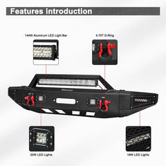 Front Bumper Compatible with 2014-2021 Toyota Tundra with Winch Plate & LED Lights-3
