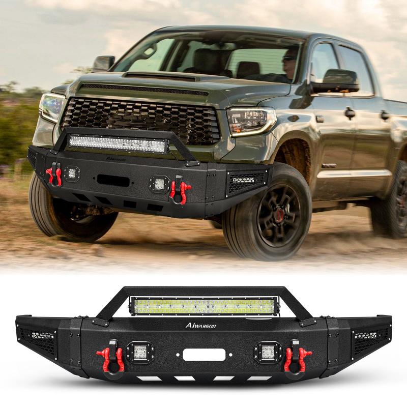 Front Bumper Compatible with 2014-2021 Toyota Tundra with Winch Plate & LED Lights-7
