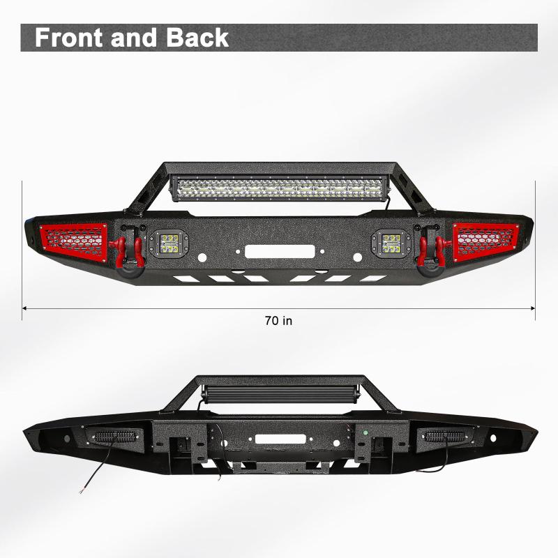 Front Bumper Rock Crawler Off Road Suitable for 2021-2024 Ford Bronco with Winch Plate & LED Lights & D-Ring & Sensor Mounting Hole-2