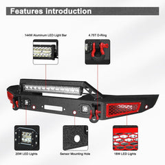 Front Bumper Rock Crawler Off Road Suitable for 2021-2024 Ford Bronco with Winch Plate & LED Lights & D-Ring & Sensor Mounting Hole-3