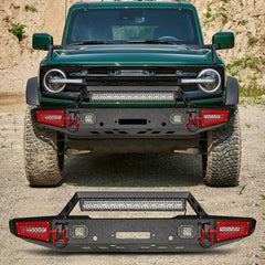 Front Bumper Rock Crawler Off Road Suitable for 2021-2024 Ford Bronco with Winch Plate & LED Lights & D-Ring & Sensor Mounting Hole-7