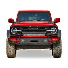 Front Bumper Rock Crawler Off Road Suitable for 2021-2024 Ford Bronco with Winch Plate & LED Lights & D-Ring & Sensor Mounting Hole-8