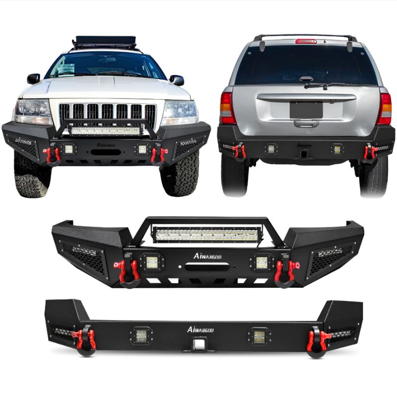 Front Bumper and Rear Bumper for 1999-2004 CherokeeWJ with D-Rings Winch Plate LED Lights