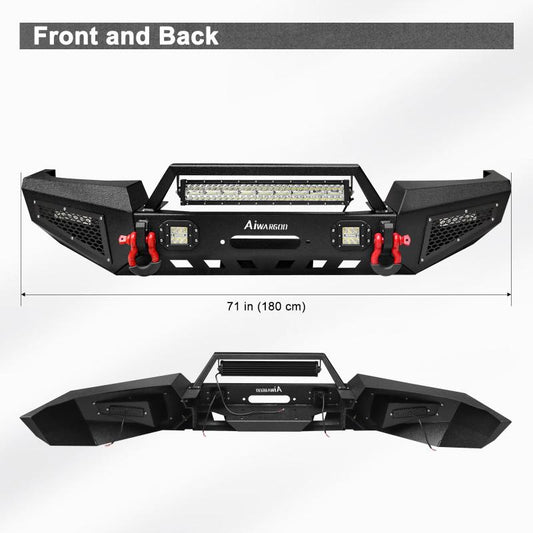 Front Bumper for 1999-2004 Grand Cherokee WJ with D-Rings & Winch Plate & LED Lights-2
