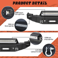 Front Bumper suite for 2007-2013 Chevy Silverado 1500 with Winch Plate and LED Lights-2