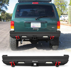 Front and Rear Bumper for 1983-2001 Jeep Cherokee XJ with D-Rings & Winch Plate & LED Lights-6