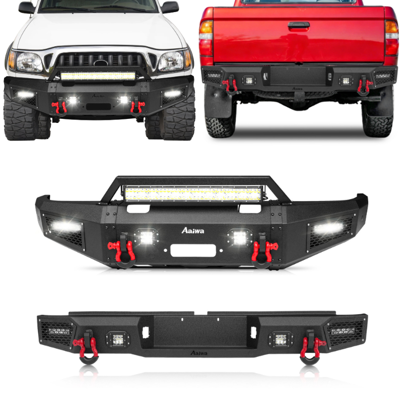 Front and Rear Bumper for 1995-2004 Toyota Tacoma with D-Rings & Winch Plate & LED Lights