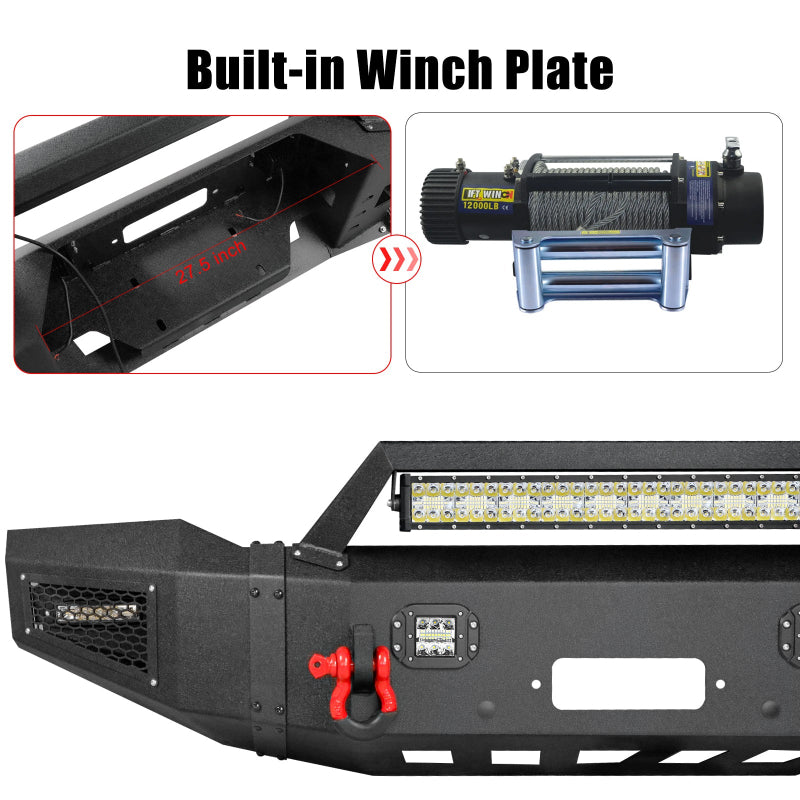 Front and Rear Bumper for 1999-2004 Ford F250/F350/F450/F550 with Winch Plate & LED Lights & D-Rings & Sensor Holes-5