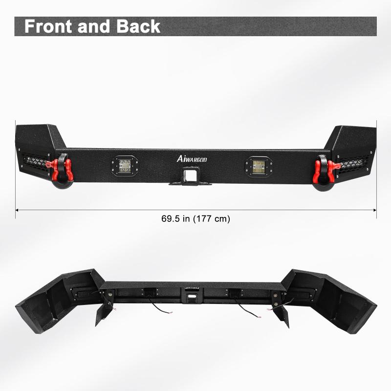 Front and Rear Bumper for 1999-2004 Grand Cherokee WJ with D-Rings & Winch Plate & LED Lights-2