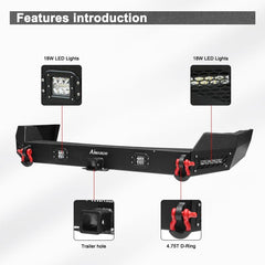 Front and Rear Bumper for 1999-2004 Grand Cherokee WJ with D-Rings & Winch Plate & LED Lights-3