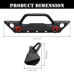 Front and Rear Bumper for 2007-2018 Jeep Wrangler JK and JKU with D-Rings & Fog Lights Holes-4