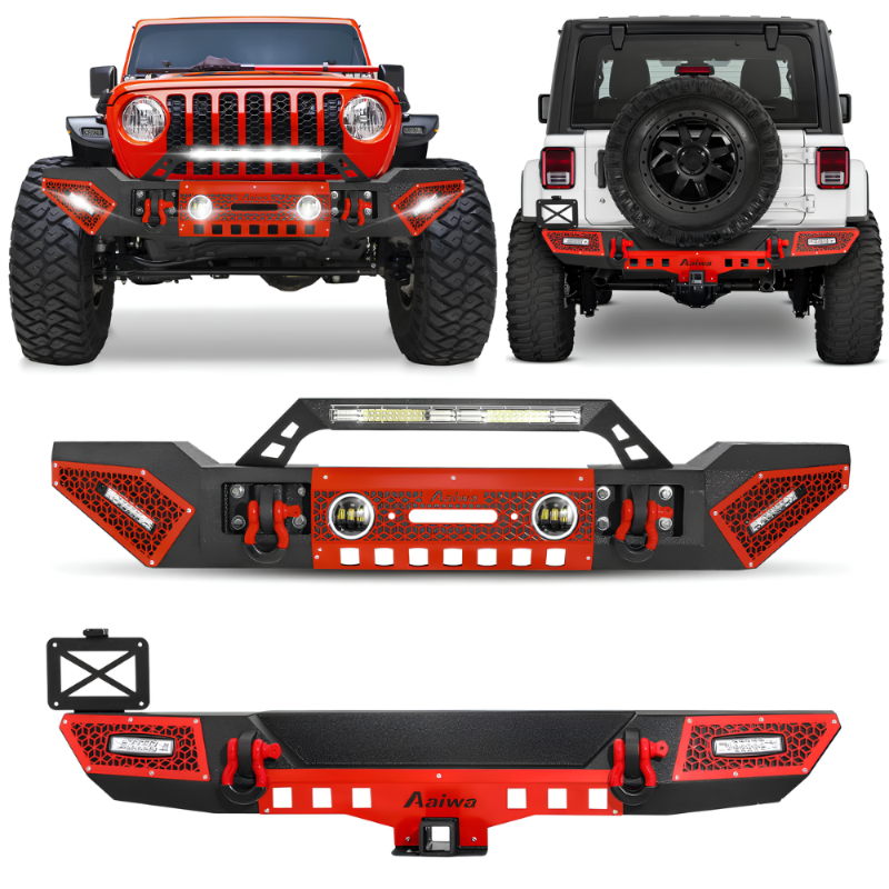 Front and Rear Bumper for 2007-2018 Wrangler JKJKU with Winch Plate & LED Lights & D-Rings-1