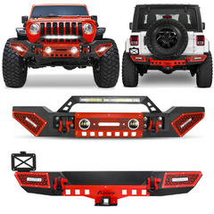 Front and Rear Bumper for 2007-2018 Wrangler JKJKU with Winch Plate & LED Lights & D-Rings-1