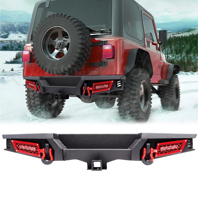 Front and Rear Bumper for 2007-2018 Wrangler JK with Winch Plate & LED Lights & D-Rings-1