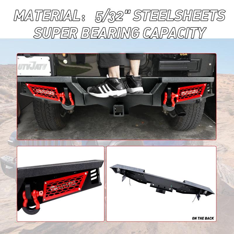 Front and Rear Bumper for 2007-2018 Wrangler JK with Winch Plate & LED Lights & D-Rings-4