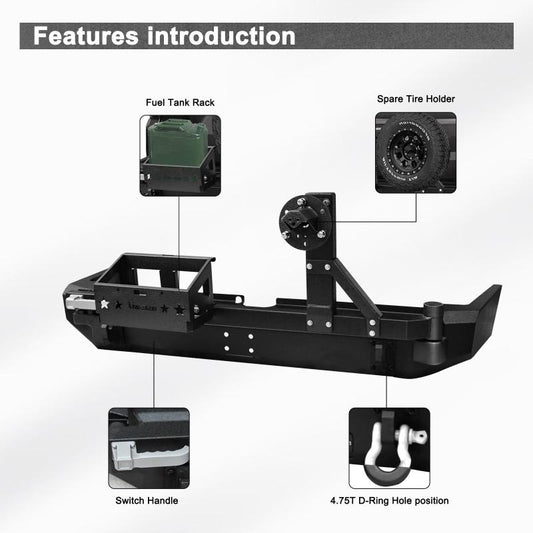 Front and Rear Bumper for 2015-2020 Toyota 4Runner with D-Rings & Winch Plate & LED Lights-3
