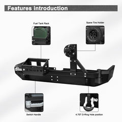 Front and Rear Bumper for 2015-2020 Toyota 4Runner with D-Rings & Winch Plate & LED Lights-3