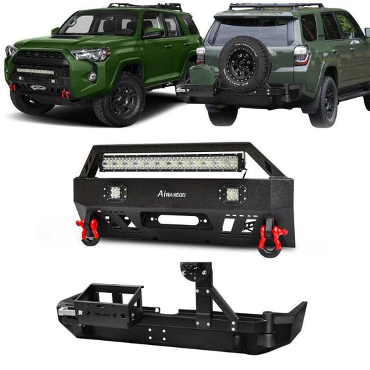 Front and Rear Bumper for 2015-2020 Toyota 4Runner with D-Rings & Winch Plate & LED Lights
