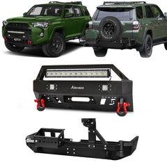 Front and Rear Bumper for 2015-2020 Toyota 4Runner with D-Rings & Winch Plate & LED Lights