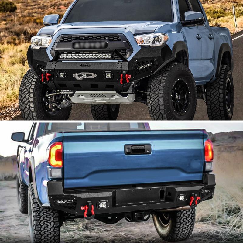 Front and Rear Bumper for 2016-2023 Toyota Tacoma with D-Rings & Winch Plate & LED Lights-8