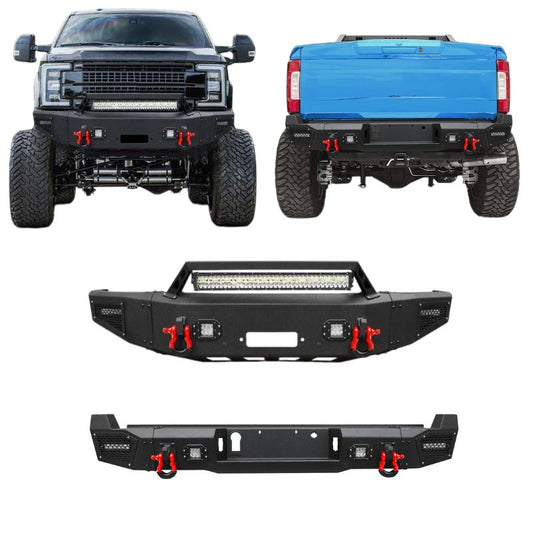 Front and Rear Bumper for 2017-2022 Ford F250/F350/F450/F550 with Winch Plate & LED Lights & D-Rings & Sensor Holes