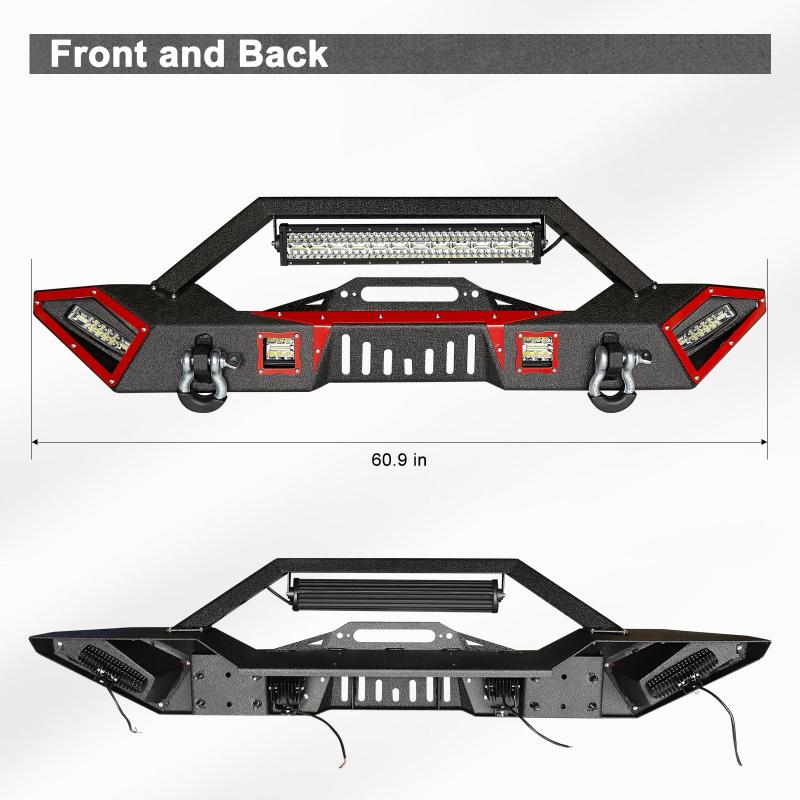 Front and Rear Bumper for 2018-2022 Wrangler JL with Winch Plate & LED Lights & D-Rings-04