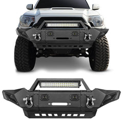 Front and Rear Bumper for 2005-2015 Toyota Tacoma with D-Rings & Winch Plate & LED Lights-2