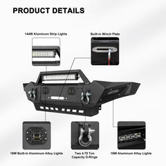 Front and Rear Bumper for 2005-2015 Toyota Tacoma with D-Rings & Winch Plate & LED Lights-6