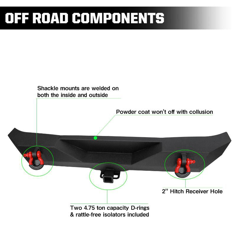 Front and Rear Bumper for 2007-2018 Jeep Wrangler JK and JKU with D-Rings & Fog Lights Holes-11