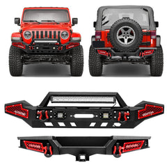 Front and Rear Bumper for 2007-2018 Wrangler JKJL&Gladiator JT with Winch Plate & LED Lights & D-Rings-1