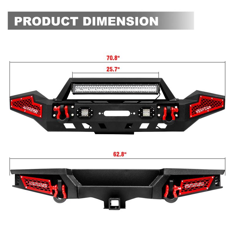 Front and Rear Bumper for 2007-2018 Wrangler JKJL&Gladiator JT with Winch Plate & LED Lights & D-Rings-2