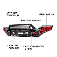 Front and Rear Bumper for 2007-2018 Wrangler JKJL&Gladiator JT with Winch Plate & LED Lights & D-Rings-3