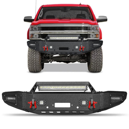 Front and Rear Bumper for 2015-2019 Chevy Silverado 2500丨3500 with Winch Plate and LED Lights-2
