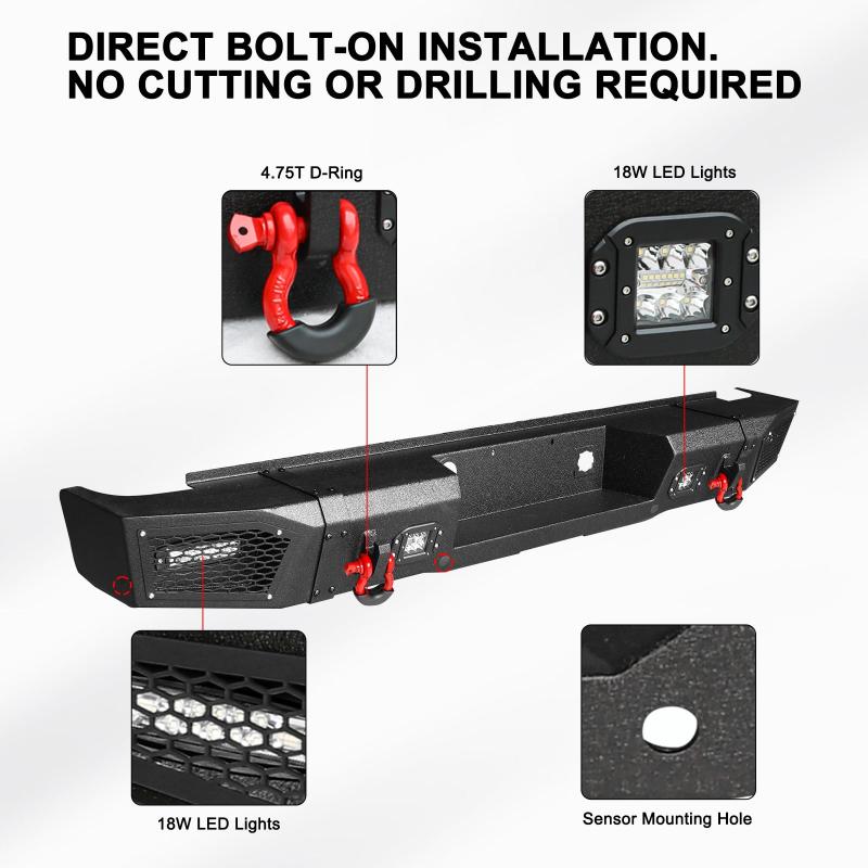 Front and Rear Bumper for 2015-2019 Chevy Silverado 2500丨3500 with Winch Plate and LED Lights-7