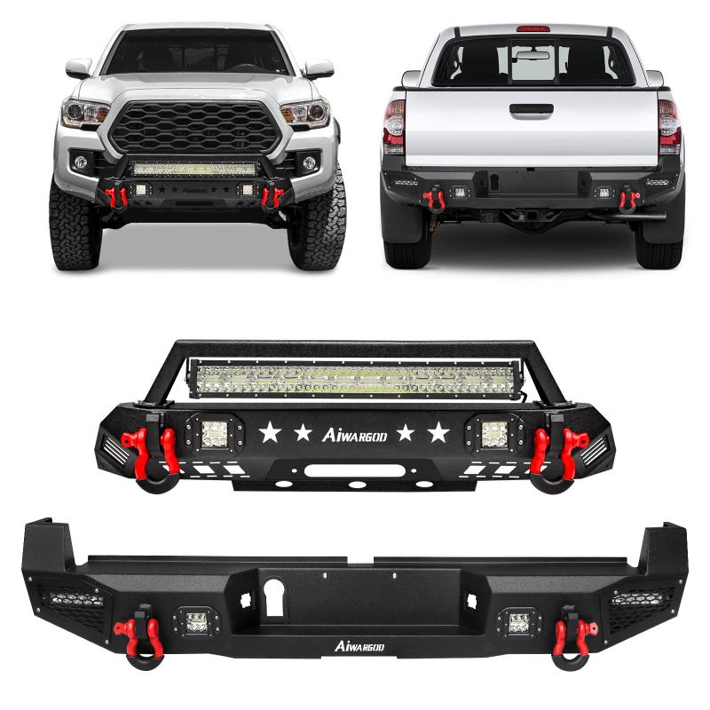 Front and Rear Bumper for 2016-2022 Toyota Tacoma with D-Rings & Winch Plate & LED Lights-1